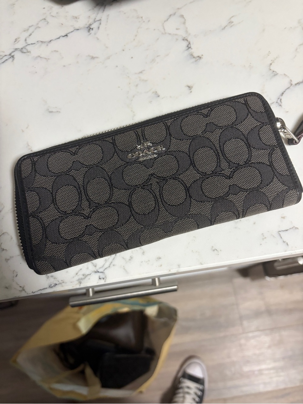 Coach Zip-Around Signature Wallet in Black and Brown